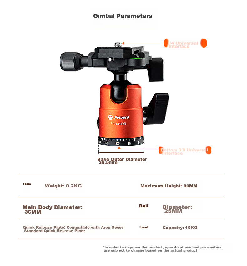 Fotopro 42QR, 3/8 Screw Hole, Dual Panoramic 360-Degree Rotation Camera Tripod Head, Compatible with Leica Cameras, Matte Gray Color 5