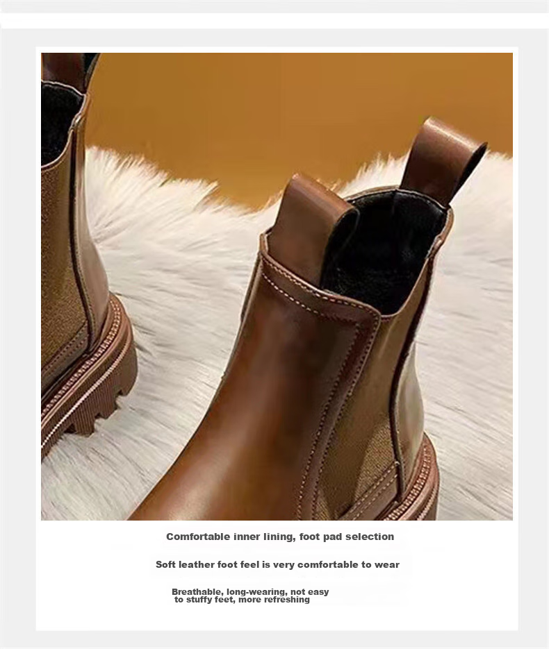 CARTELO Women's Martin Boots, Autumn And Winter Short Boots, Thick-Soled British Style Chelsea Boots for Women, 1409 Brown, Size 37 7