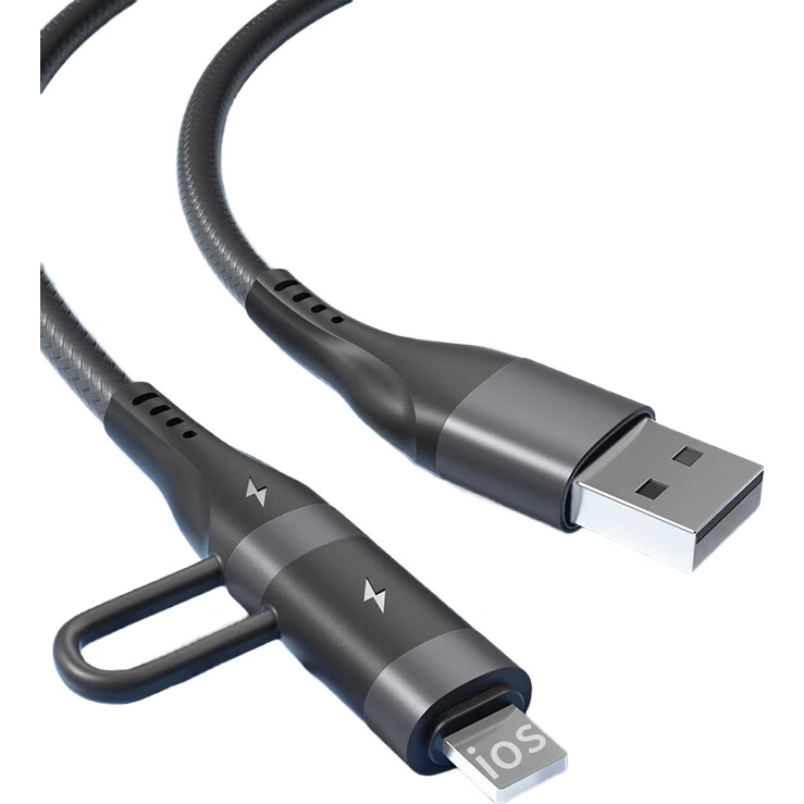 Zitai Универсальный кабель 4-в-1, 1 метр, черный, PD 60W, для iPhone, Huawei, Xiaomi, Honor