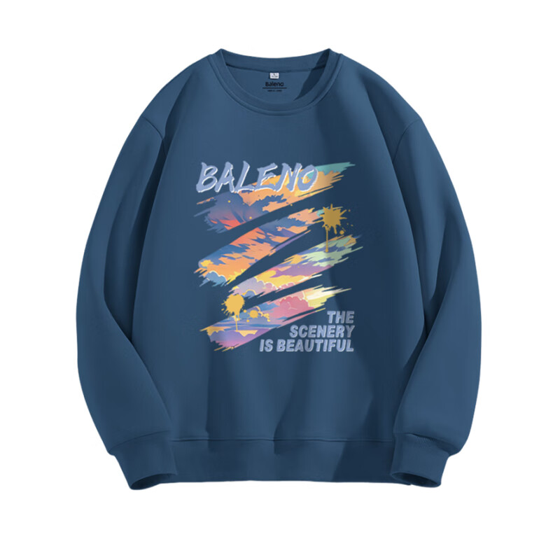 Baleno Crew Neck Sweatshirt for Men, Autumn American High Street Trendy Brand Heavyweight Top Versatile Graffiti Ins Trendy Brand Hoodless Long Sleeve for Me