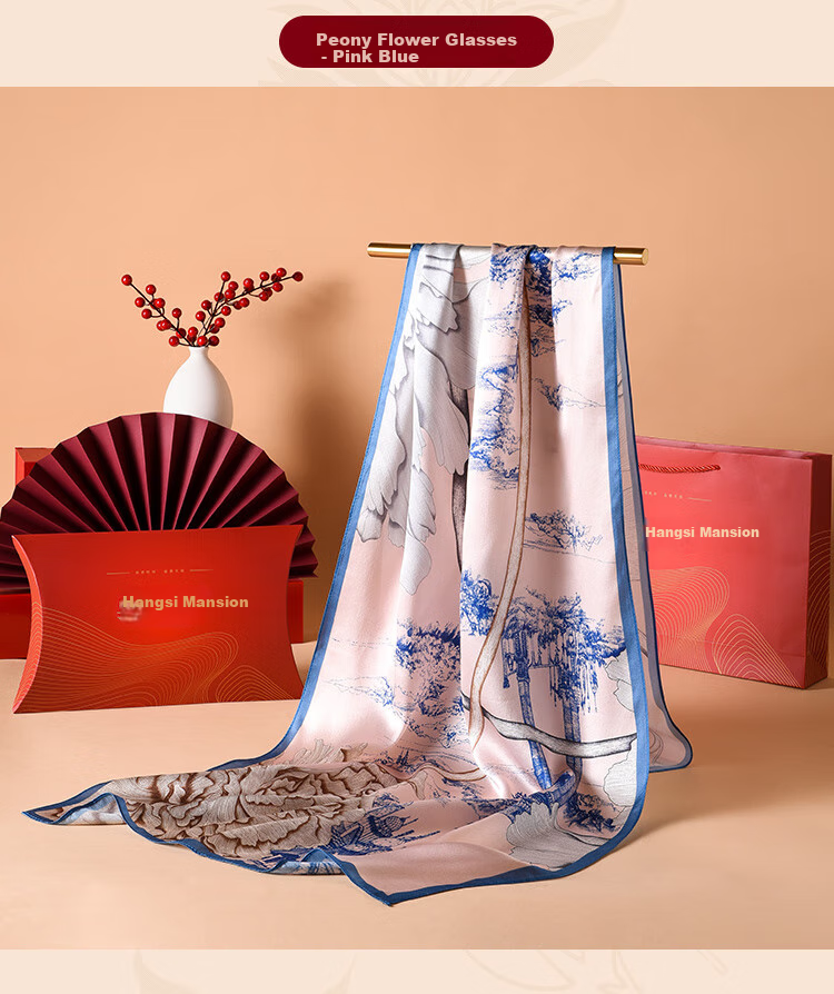 Hangsifu Silk Scarf, Chinese Style Mulberry Silk Shawl, Long Scarf, Gift for Wife Or Mother's Birthday, Practical Present for Women, Holiday Gift 10