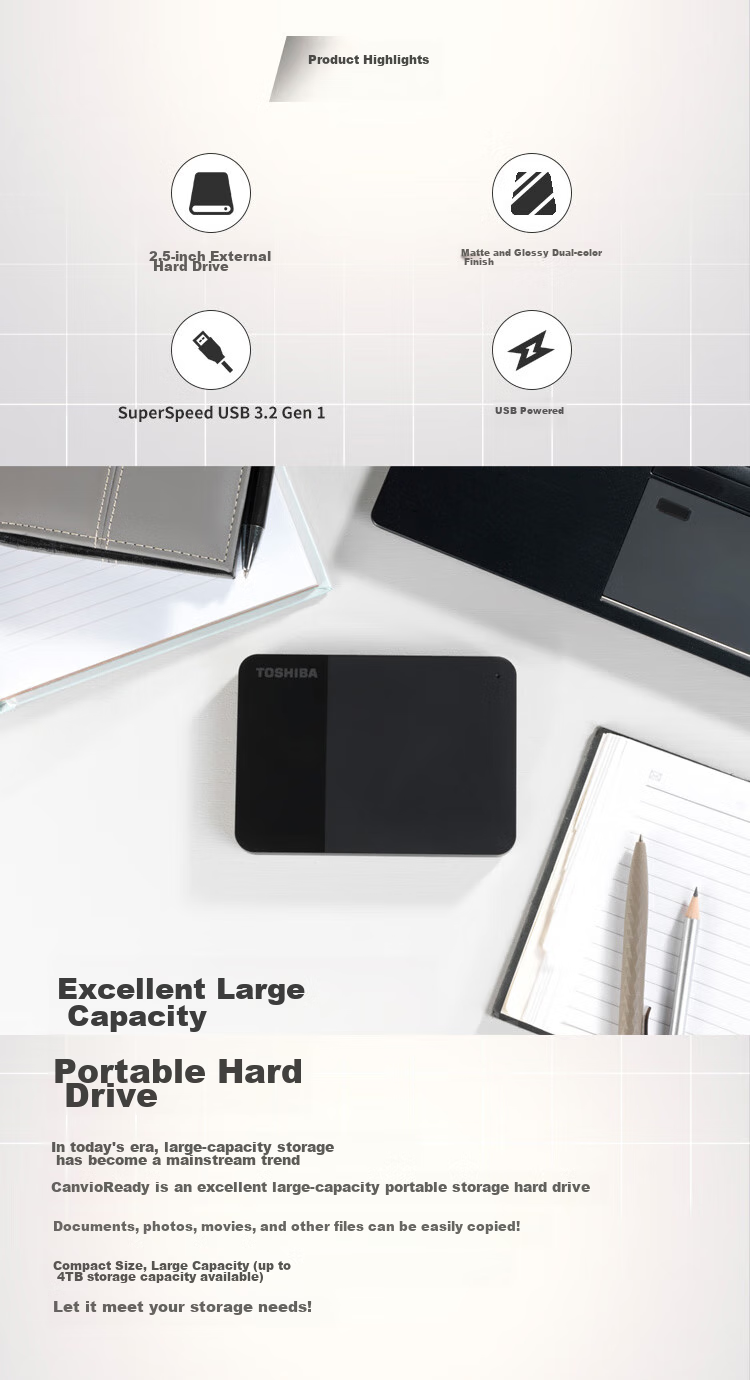 TOSHIBA 2TB External Hard Drive Mechanical READY B3 Series USB3.2 Gen 1 Business Black Compatible with Mac Stable Durable High-Speed Transfer 2