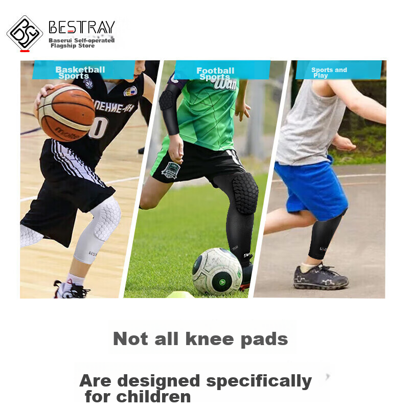 Bestray Children's Basketball Knee And Elbow Pads, Professional Long Running Protective Gear Set for Kids And Teenagers with Honeycomb Desig