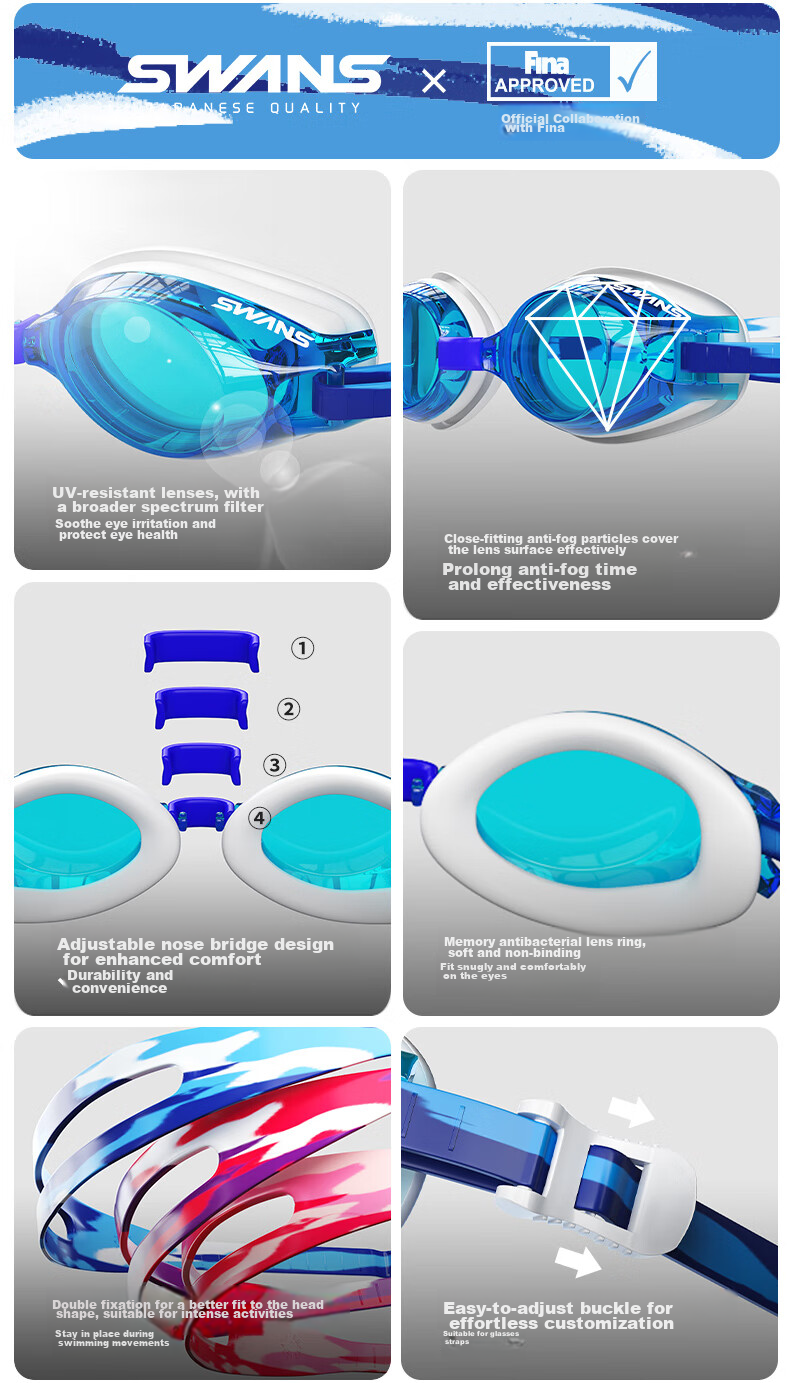 SWANS Children's Swimming Goggles, Imported from Japan, Waterproof And Anti-Fog for Boys And Girls, High-Definition for Older Kids, Diving Swimming Glasses, Pink-Purple Gradient 2