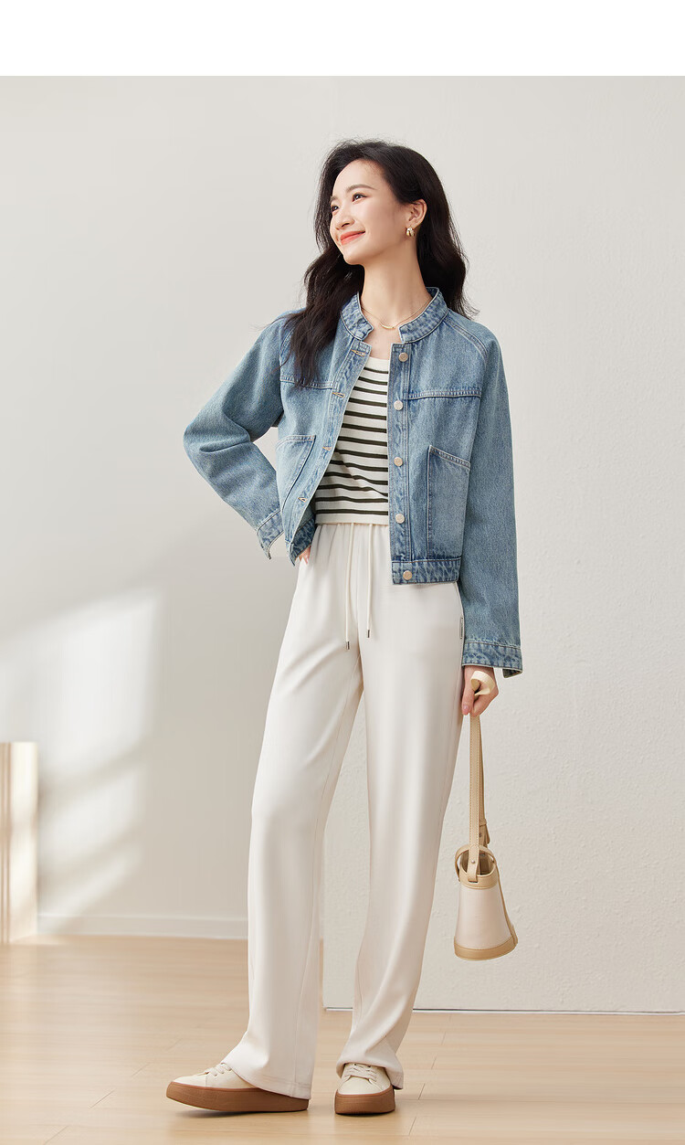 Sentubila Spring And Autumn Pure Cotton Denim Jacket, Short High-End Women's Clothing, Elegant Casual Versatile Top, Denim Blue, XL 24