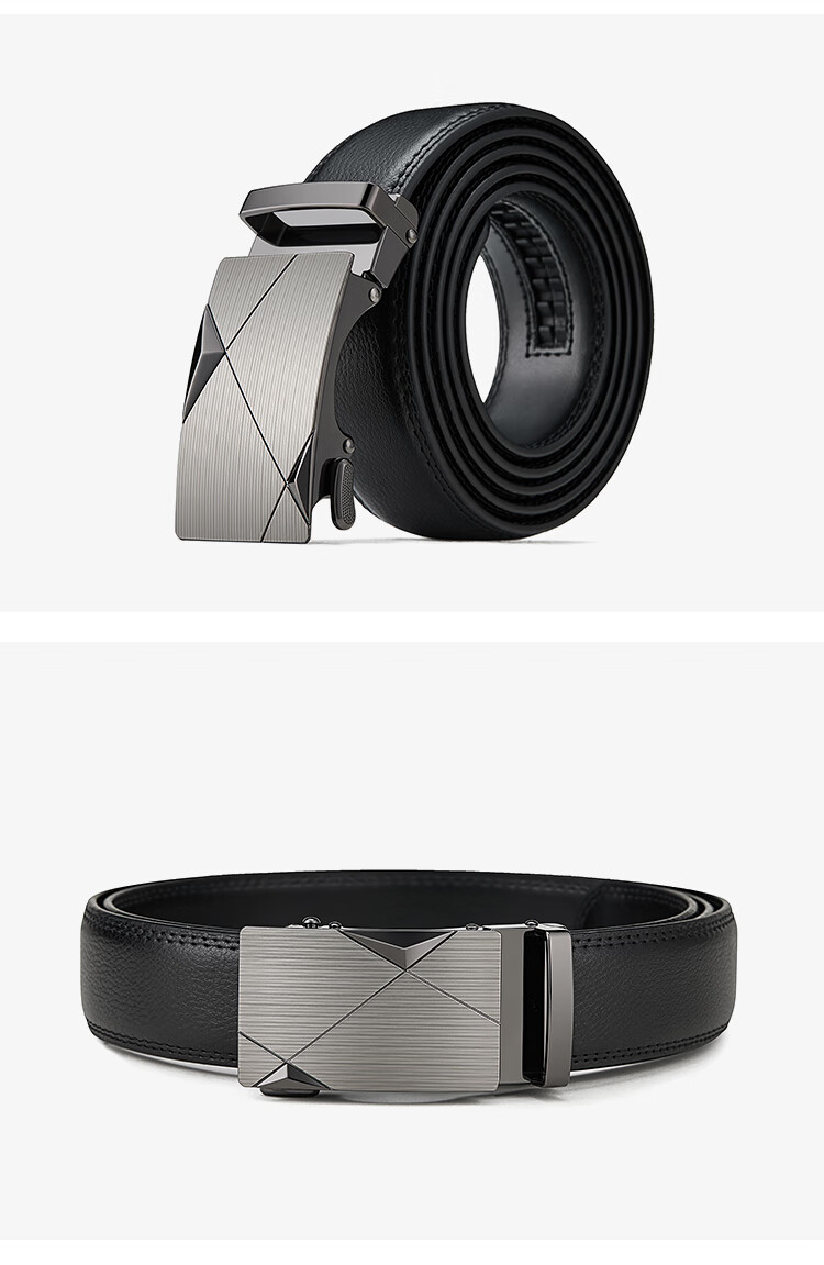 BOSTANTEN Men's Leather Belt with Automatic Buckle, Cowhide Waistband, Trendy Formal Pants Belt, Black, Birthday Gift 10