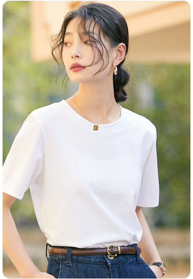TUCANO Women's Short-Sleeve T-Shirt, Regular Shoulder, Pure Cotton, Summer New Style, Casual Loose Fit, Slimming, Versatile Half-Sleeve Top, White, M 6