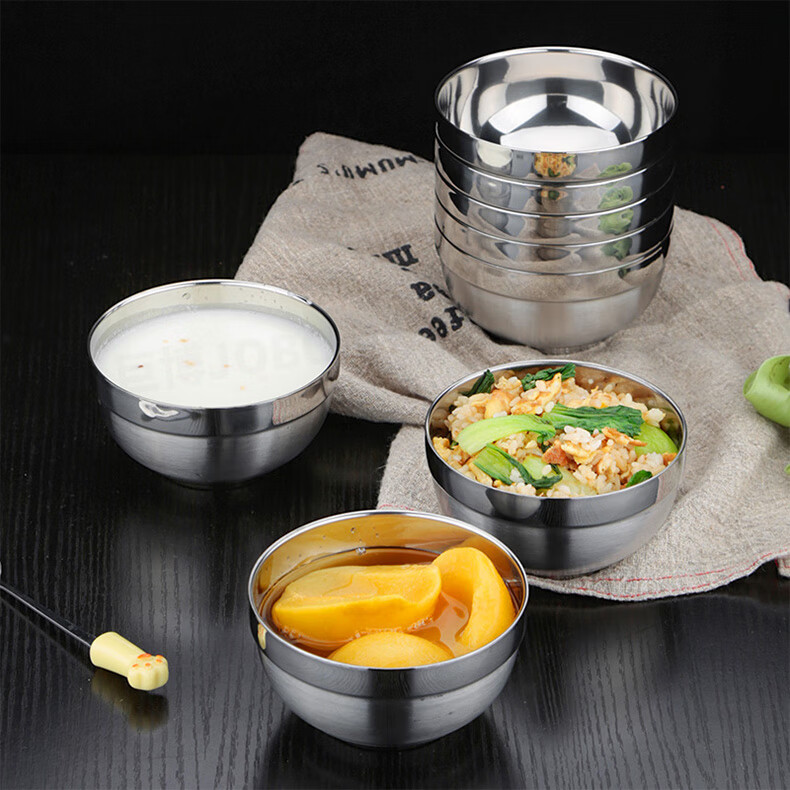 JOBO 304 Stainless Steel Bowl 12cm Matte Rice Bowl Double-Layer Thickened Insulated Soup Bowl 1