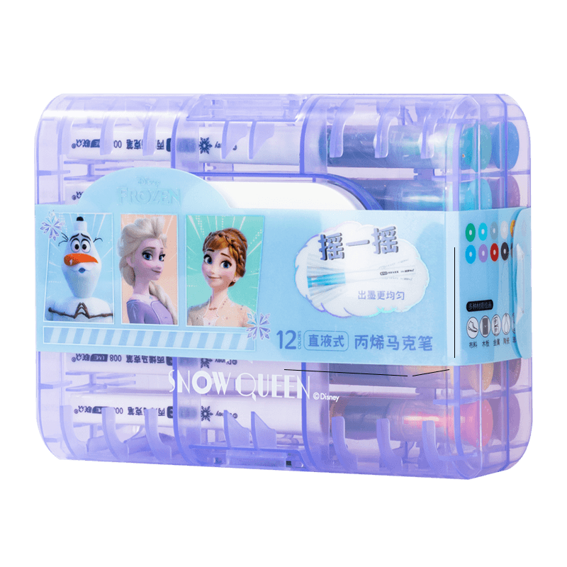 Disney 12-Color Direct Liquid Acrylic Markers, Children's Drawing Pens, Quick-Drying Cartoon Waterproof Paint Pens for Elementary School Students, Elsa Princess Stationery