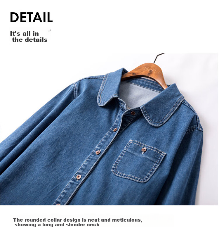 Dme [Vintage Denim Shirt] Spring And Autumn Simple Style Jacket for Women, Loose Long-Sleeve Commuter Shirt, Light Water Blue, M 10