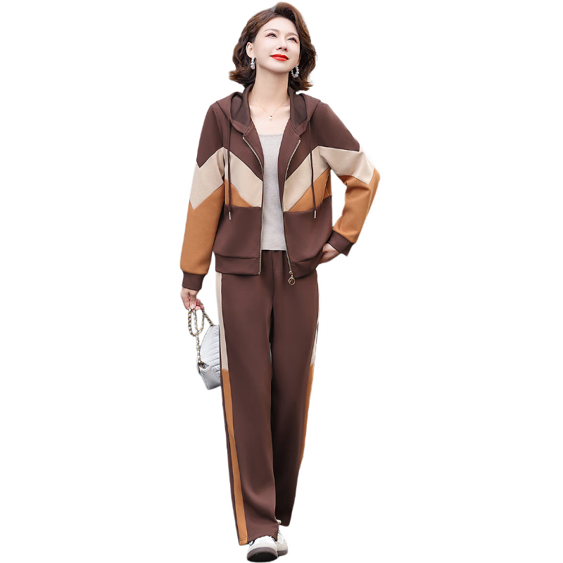 Hengyuanxiang Middle-aged Mom Spring Fashion Sports Suit Middle-aged and Elderly Women's Spring and Autumn Hooded Jacket Casual Two-piece Set