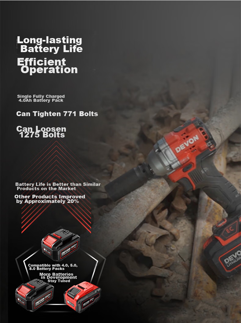 Devon 20V Brushless Electric Wrench, High Torque 5760, Impact Electric Impact Wrench, for Scaffolding Workers And Woodworkers, Single Machine Head 4