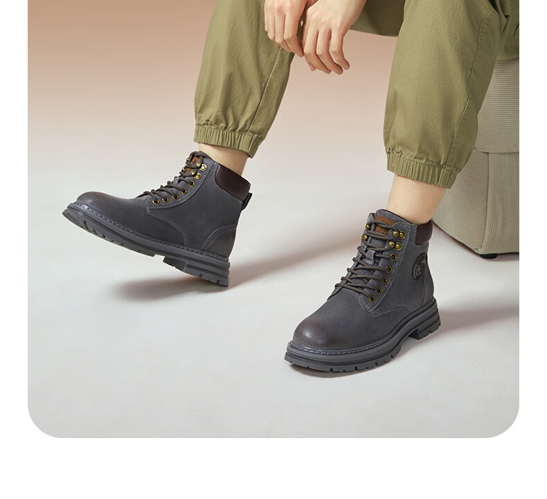 CAMEL [Shanze] Men's Yellow Boots, Fashionable Martin Boots, Casual Work Boots, L14W307636, Gray, Size 39 23