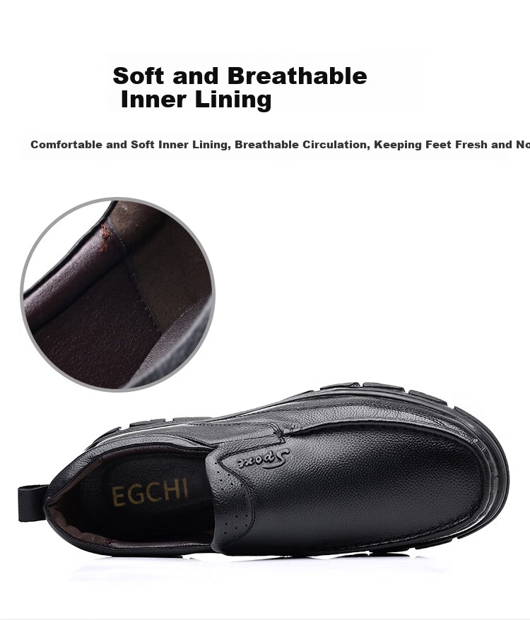 EGCHI Business Casual Leather Shoes for Men, Slip-On, Top-Grain Cowhide, Work Shoes J1667 Black Size 38 7