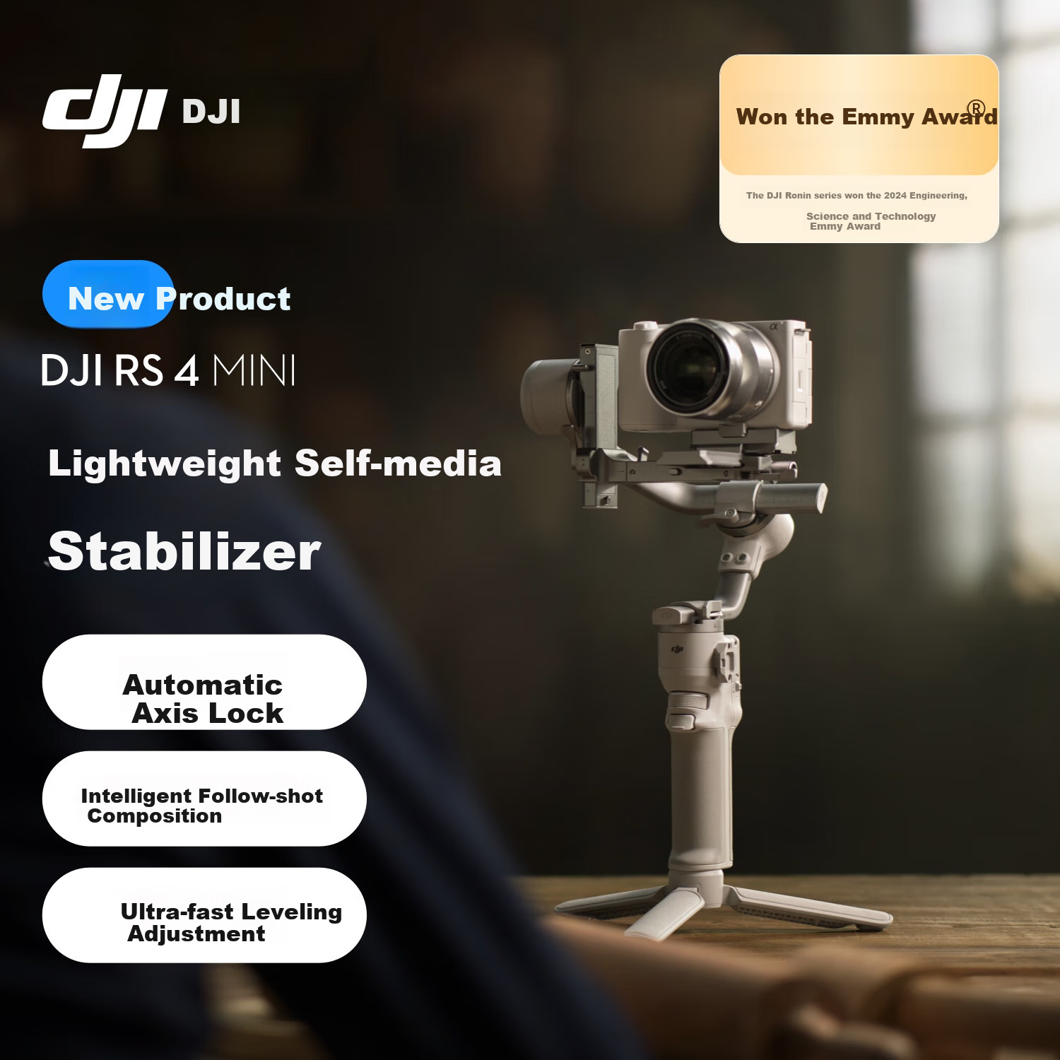 DJI RS 4 Mini Lightweight Self-Stabilizing Gimbal, Intelligent Follow Shooting Three-Axis Anti-Shake Handheld Gimbal for Smartphones, Mirrorless Camera Stabilizer