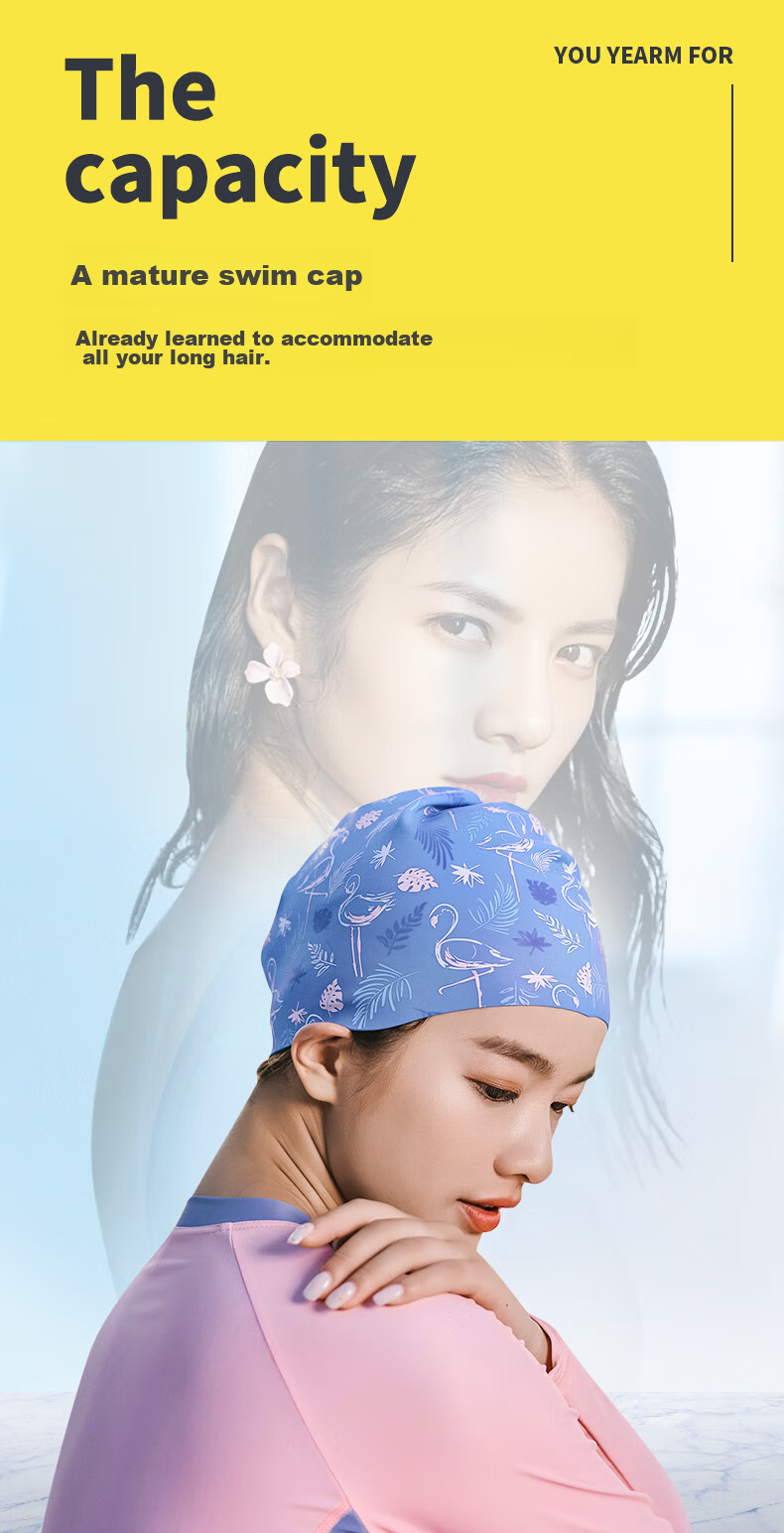 361° Women's Silicone Swim Cap for Long Hair, Waterproof, Ear Protection, Large Size, Cartoon Design, No Hair Pinching 7