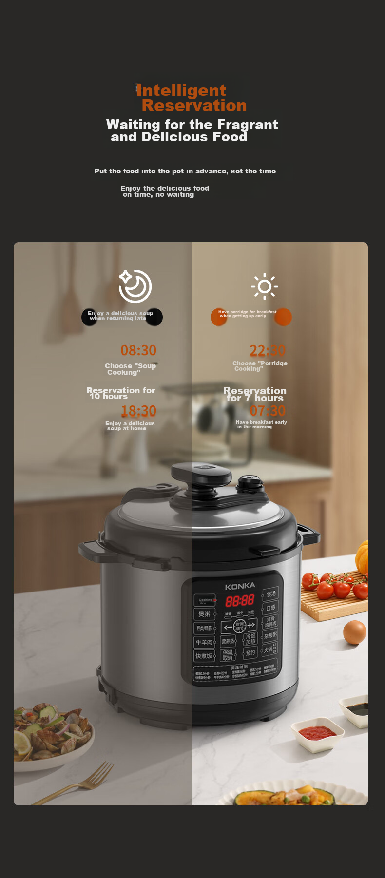 KONKA Electric Pressure Cooker, 5L Multi-Functional Household Electric Pressure Cooker with Non-Stick Inner Pot, High-Pressure Rice Cooker with Smart Reservation Function, KYLG-5006E 10