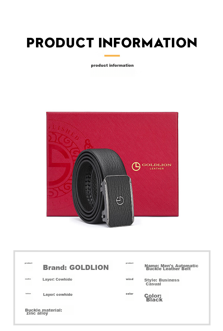 Goldlion Men's Belt, Top-Grain Leather, Automatic Buckle, Fashionable Business Trouser Belt, Gift Box, Birthday Present 8