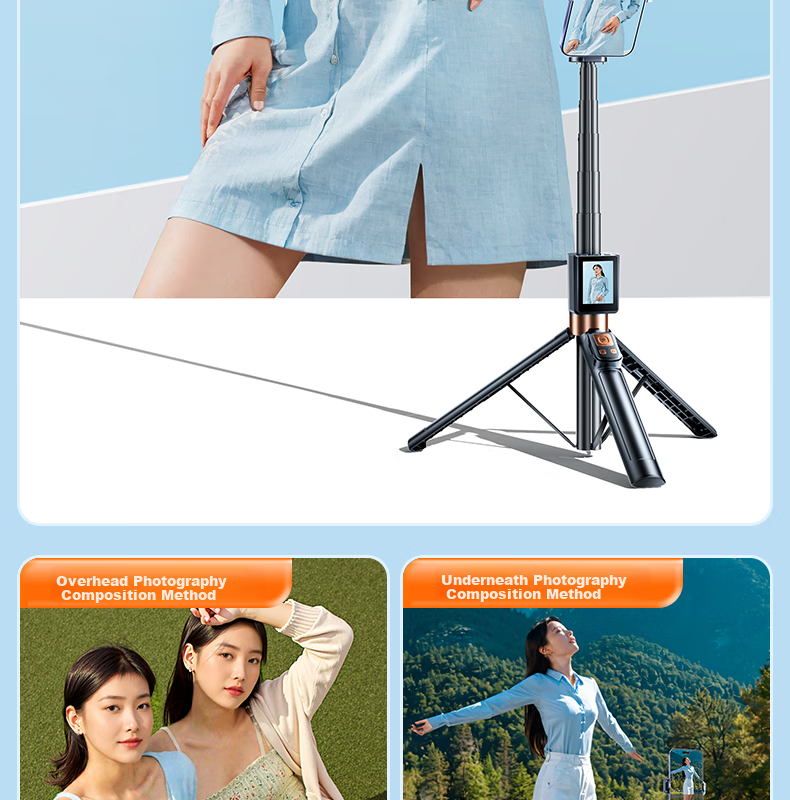 FUNSNAP Selfie Stick with Beauty Light, Handheld Telescopic Tripod for Mobile Phones, 360° Rotatable Multi-Functional Portable Floor Stand for Travel Live Streaming Outdoor Use 13