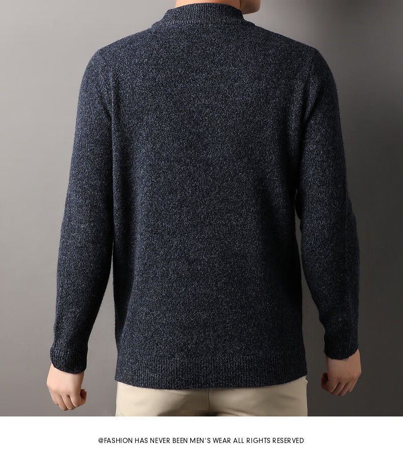 Hengyuanxiang Men's Thickened Wool Sweater Autumn Winter 100% Pure Wool Half Turtleneck Simple Casual Solid Color Knitwear 26