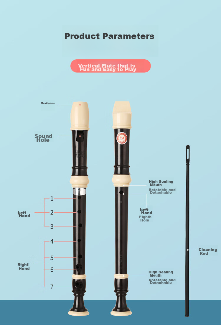 Qimei 8-Hole Classroom Instrument English-Style Bb Flute (With Canvas Case And Playing Instructions) 3