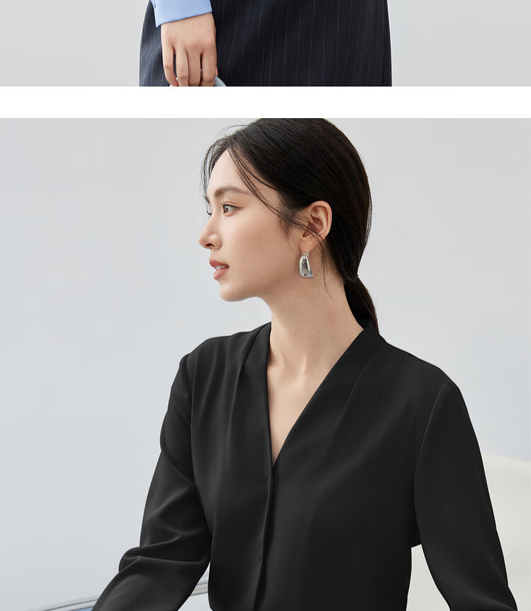 Sentubila Chiffon Blouse for Women, Spring And Autumn Elegant Office V-Neck Shirt, Slimming Loose Long-Sleeve Top, Off-White, M 18