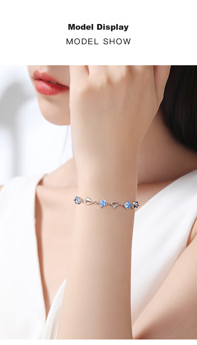 GLTEN Swarovski Zirconia Ocean Heart Silver Bracelet for Women, New Jewelry Design, Birthday Gift, Anniversary Present for Girlfriend Or Wife 9