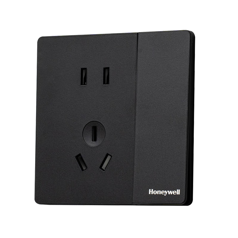 Honeywell Ultra-Thin Frameless Matte Switch Socket Panel, Single Pole Double Control Five-Hole 10A Switch Socket T3 Phantom Night Black