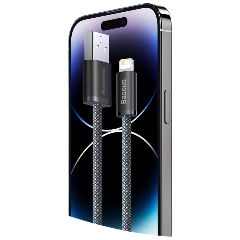BASEUS Apple Data Cable Fast Charging Cord Compatible with IPhone 14/13/12 Pro Max/XR/Xs/11/8, IPad Pro/Air 2, Car Charger, 2 Meters, Gray And Blue