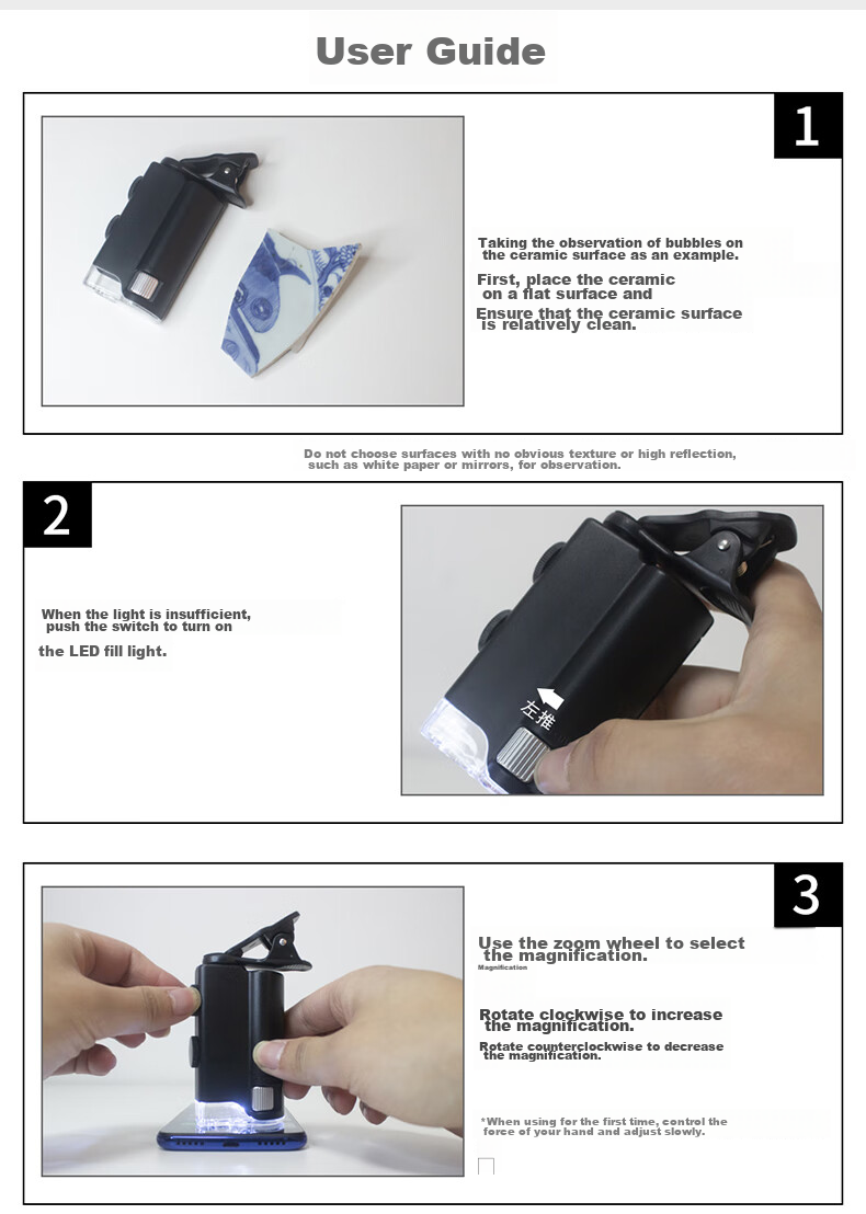 MIXOUT, 60x And 100x High Magnification Magnifying Glass, HD Inspection with LED Light And UV Phone Clip Microscope 12