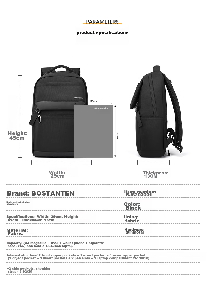BOSTANTEN Men's Backpack for High School And College Students, Trendy Large Capacity Laptop Bag for Men And Wome 11