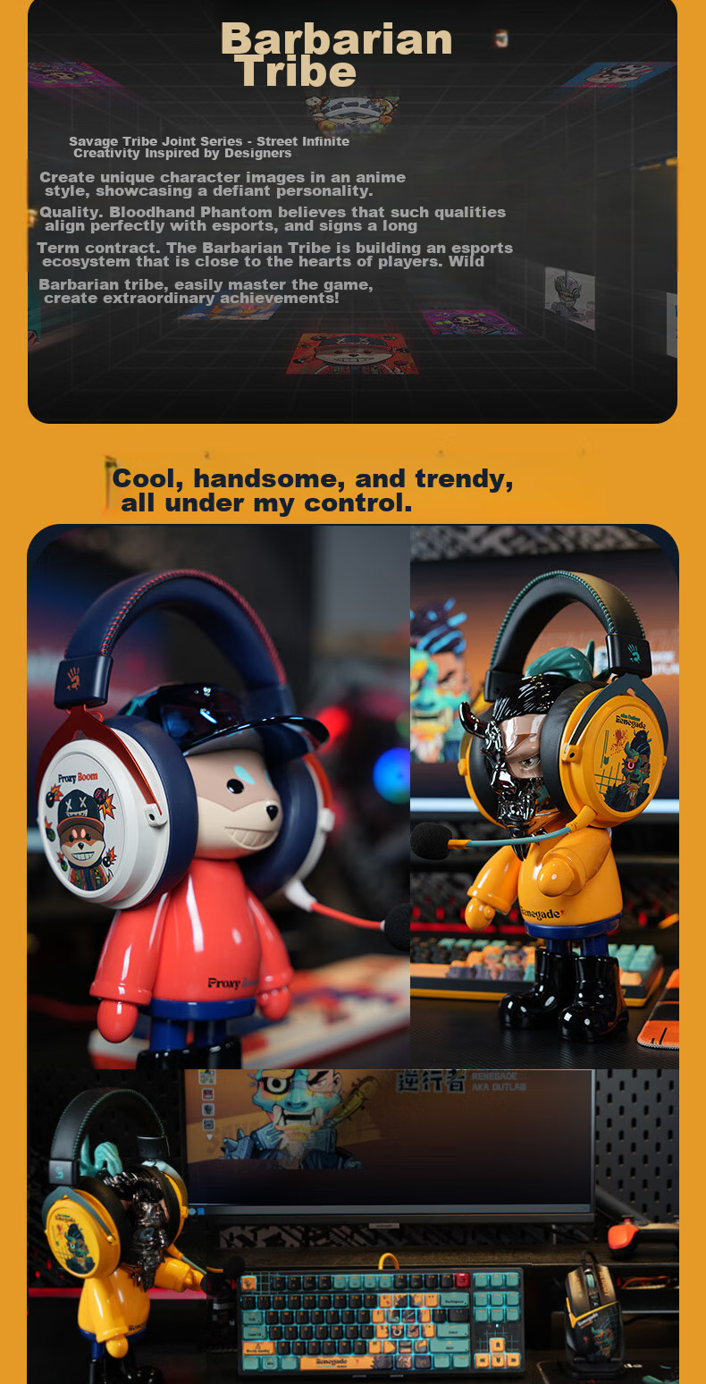 A4TECH Savage Tribe MR595 Wireless/Bluetooth/Wired Gaming Headset, Over-Ear Blood Hand Phantom, PUBG CS Lightweight Delta Valorant Game, Reverse Yellow 2