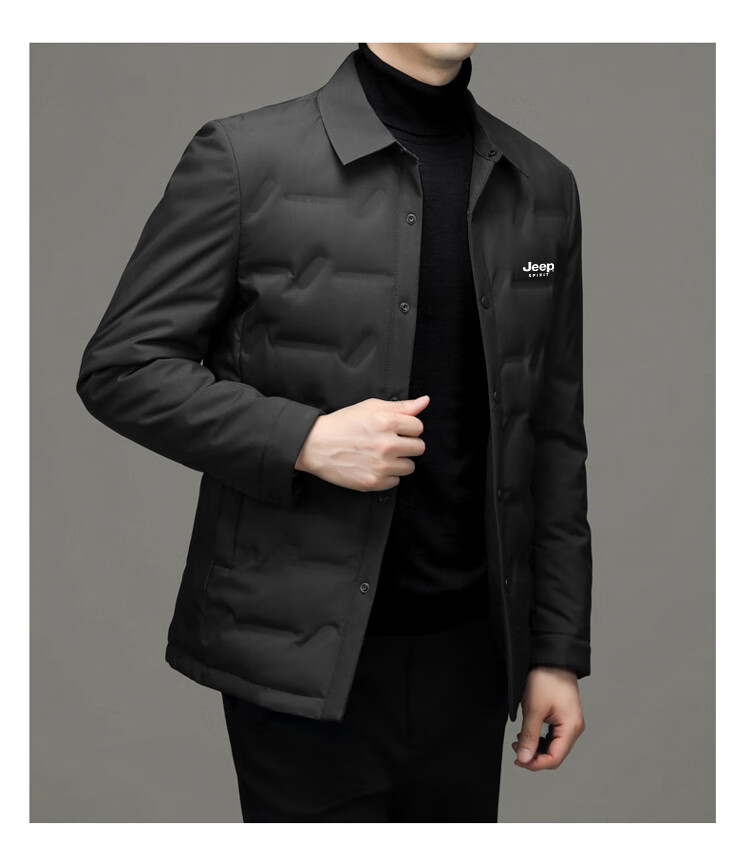 JEEP SPIRIT Men's Autumn Winter Business Casual Lapel Lightweight Warm Loose Down Jacket Black L 10