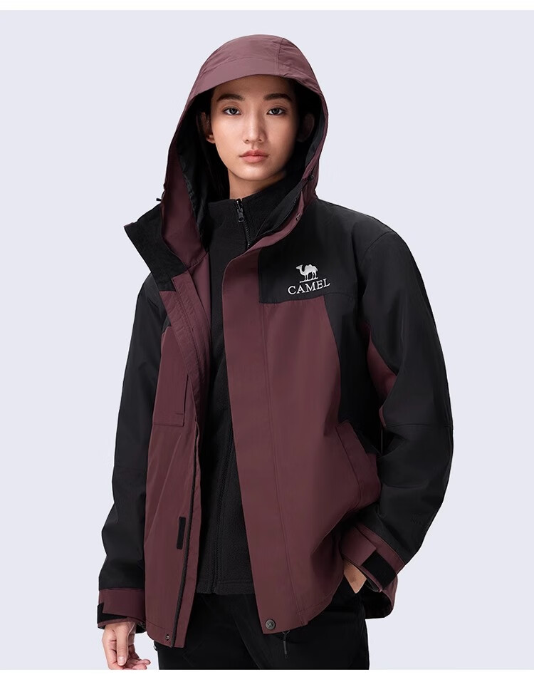 CAMEL Outdoor Jacket Three-In Color-Block Detachable Two-Piece Set, Storm-Proof Windproof Waterproof Mountaineering Suit XL 19