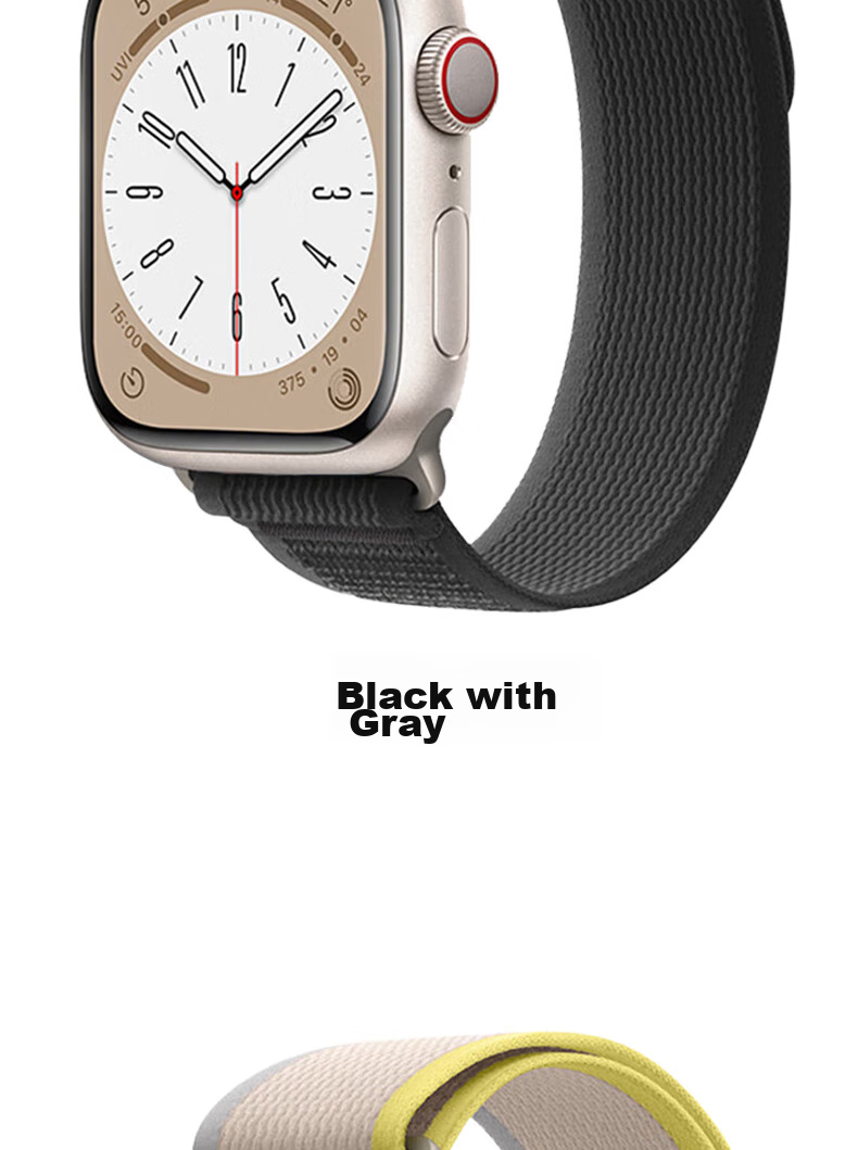 ESCASE Compatible with Apple Watch Bands IWatch Ultra 3/S11/10/9/8/SE3 Sports Waterproof Trail Loop Magic Tape Black with Gray 42/44/45/49mm 14