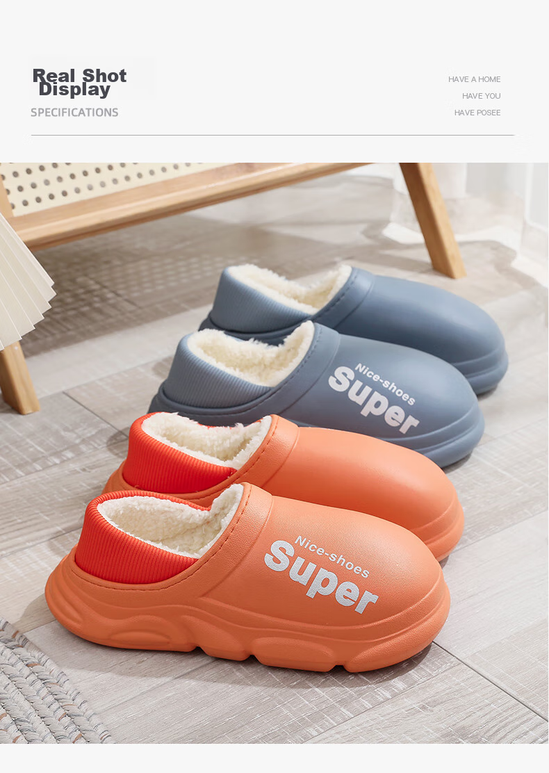 GUOLUOFEI Thick Cotton Slippers for Men And Women, Autumn Outdoor Wear, Waterproof Non-Slip Fleece-Lined Indoor Home Heel-Covering Cotton Shoes, White, Size 36-37 8