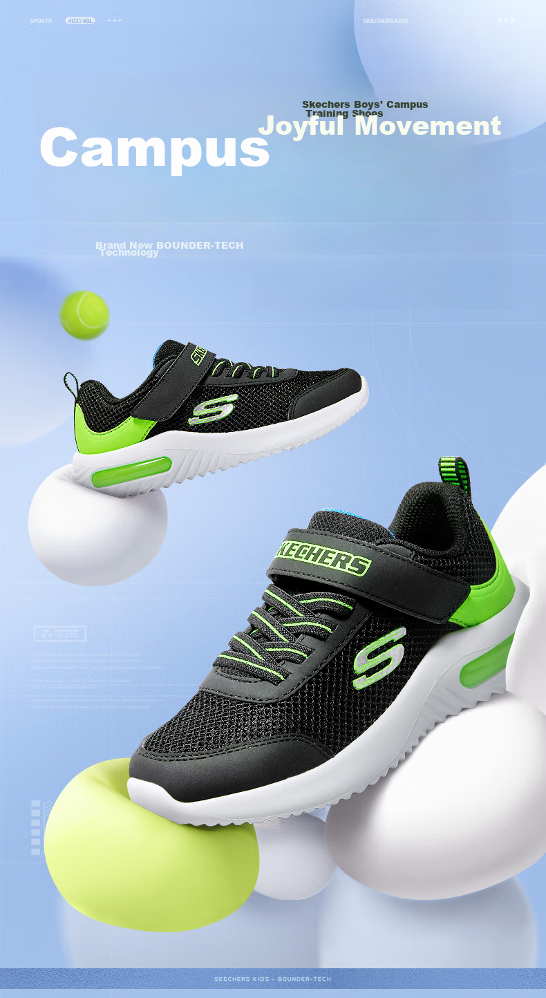 Skechers Children's Sports Shoes, Boys' Breathable Mesh Shoes, Fashionable Velcro Sneakers for Older Kids, Running Shoes 403748L 1