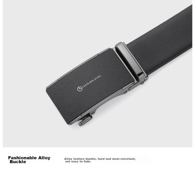 Goldlion Men's Leather Belt with Matte Automatic Buckle, Business Fashion Trouser Belt Gift Box, Birthday Present 21