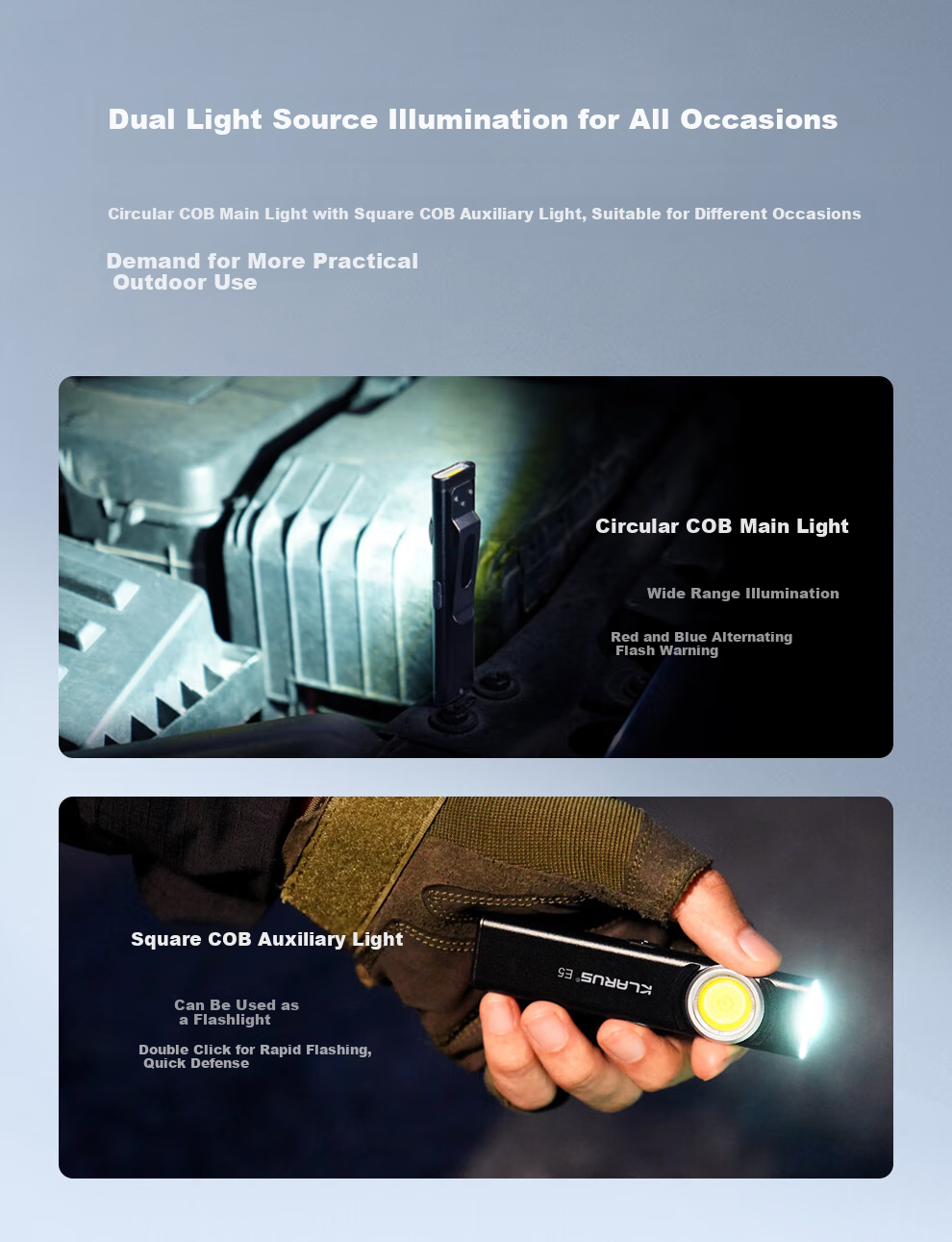 KLARUS EDC Flashlight, Upgraded High-Intensity Rechargeable Long-Range Ultra-Thin Dual Light Source Outdoor Magnetic Portable Light E5 6