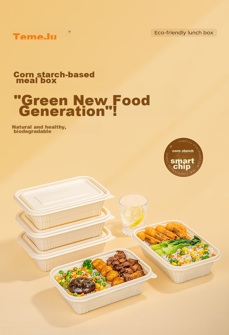 Temeiju Disposable Food Containers, Eco-Friendly Picnic Boxes, 20 Sets, 1150ml with Lids, Takeout Boxes, Corn Starch Containers, Microwave Safe 1