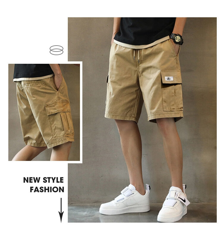 TonLion 2024 Men's Cargo Small Logo Loose Casual Shorts, Khaki, XL 3