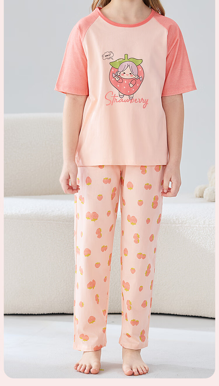 MiiOW Children's Pajamas [100% Cotton], Girls' Summer Thin Round Neck Pajamas, Baby Girl Wearable Loungewear Set 3