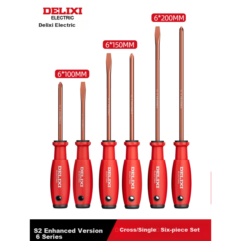 DELIXI ELECTRIC S2 Screwdriver Set, Phillips And Flathead Strong Magnetic Screwdriver S2 Screwdriver Φ6 Series [Six-Piece Set]