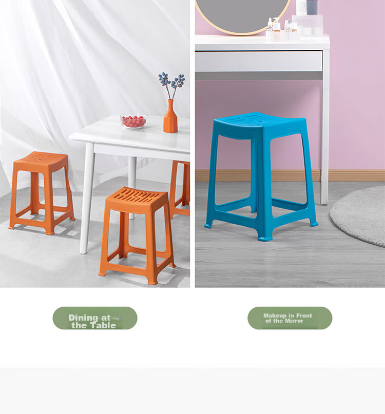 CHAHUA Plastic Stool Household Chair Striped High Square Stool Bench 46.6cm Beige 4-Pack 13