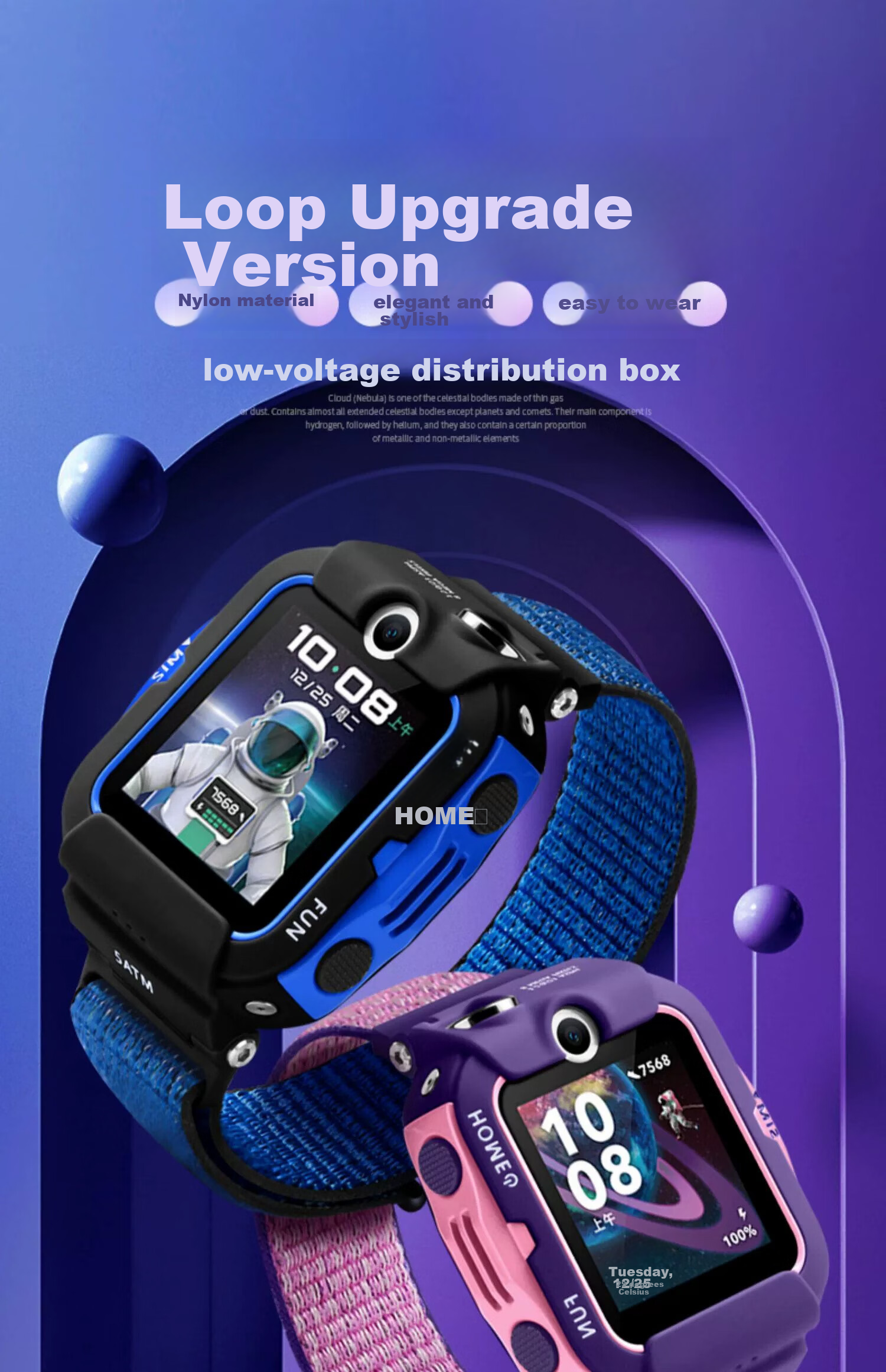 Iboann Nylon Loop Replacement Strap for Huawei Children's Watch 4X And Huawei 5 Pro Kids Watch, Braided Strap with Removal Tool, Nebula Blue 1