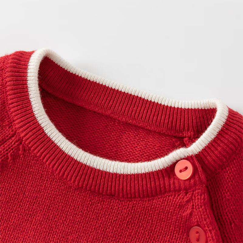 DAVE & BELLA Girls' Cute Pullover Sweater Autumn Winter Baby Cartoon Red Knitwear Children's New Year Outfit