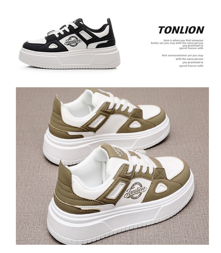 TonLion Women's Shoes, Autumn Season Footwear, Thick-Soled Sneakers for Women, Casual Dad Shoes, Women's Sports White Sneakers, White And Black, Size 37 2