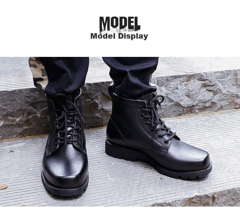 Qiangren Men's Boots, 3515 Work Leather Shoes, Cowhide Wear-Resistant Outdoor Training Boots, Classic Martin Boots, Black, Size 40 6