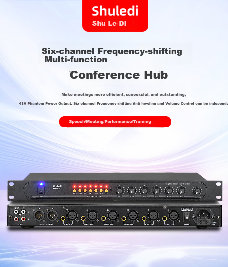 Shuledi AV-2306 Domestic Wired Microphone Mixer, Conference Microphone Expander, 48V Power Supply, Professional Audio Equipment (12 Channels) 3