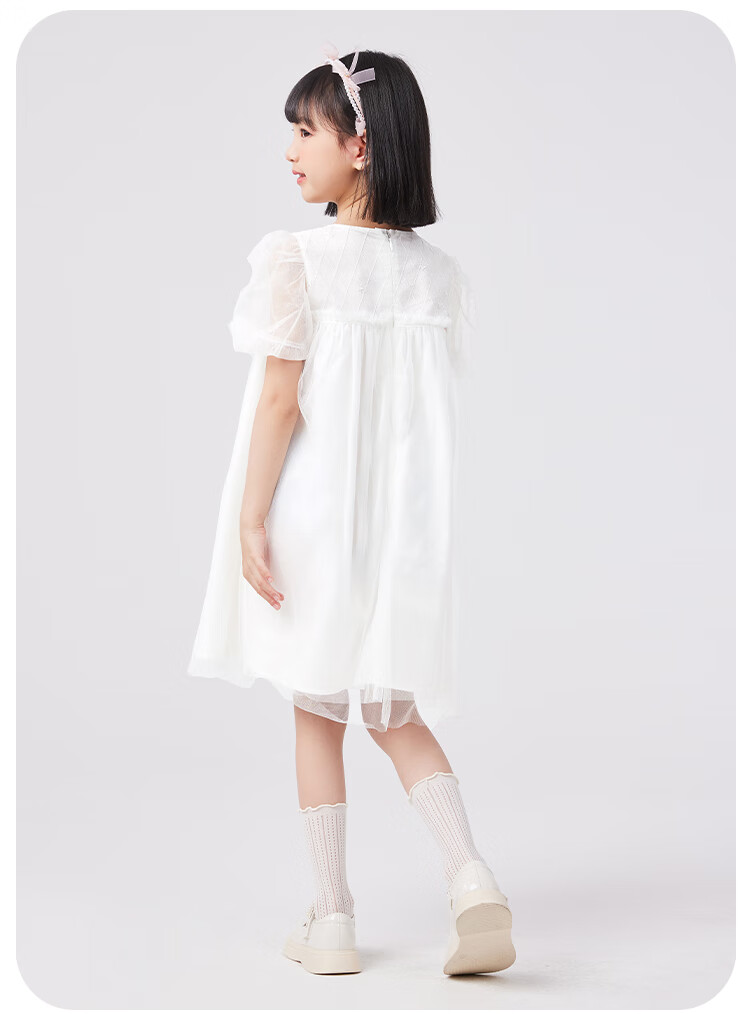 QQ DUCK Girls' Dress, Children's Summer Puff Sleeve Princess Tulle Skirt, Sweet Performance Gown for Teenagers, Purple 23